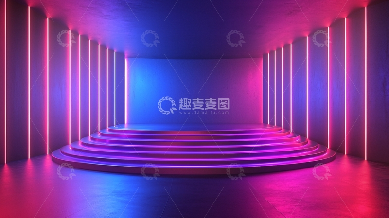 高清大图下载【趣麦麦图】霓虹灯环绕的圆形舞台