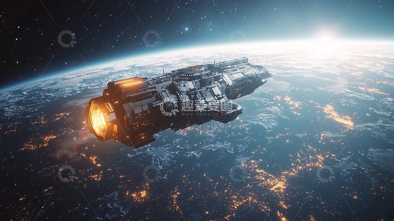 高清大图下载【趣麦麦图】宇宙飞船地球轨道运行