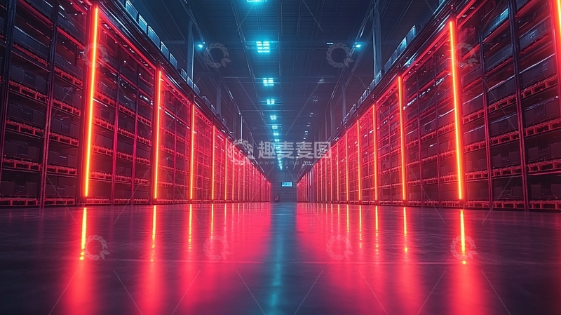 高清大图下载【趣麦麦图】科幻感红蓝霓虹灯走廊