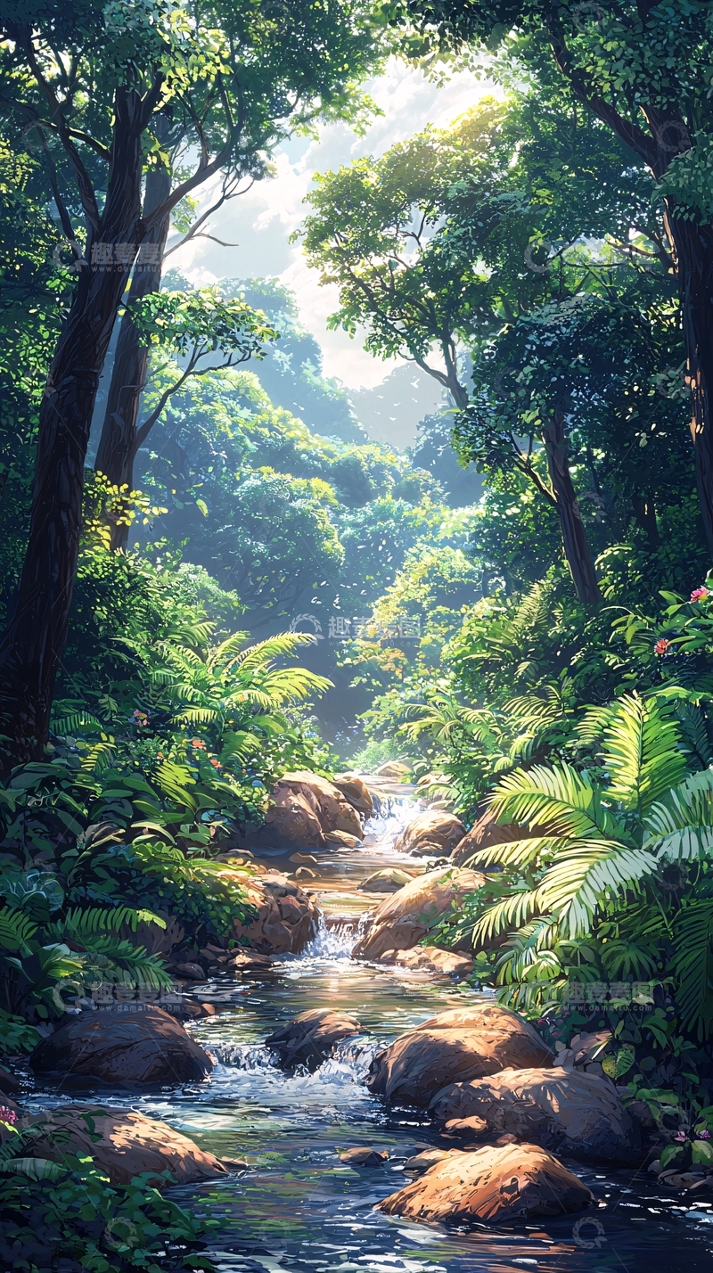 高清大图下载【趣麦麦图】郁郁葱葱的森林小溪