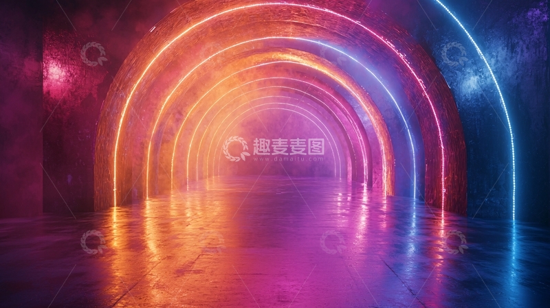 高清大图下载【趣麦麦图】霓虹灯拱门隧道