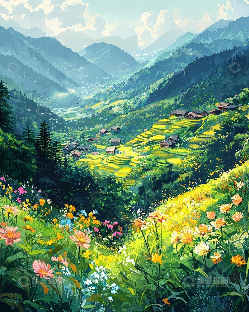 高清大图下载【趣麦麦图】山谷田园风光
