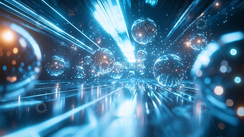 高清大图下载【趣麦麦图】蓝色光线球体隧道