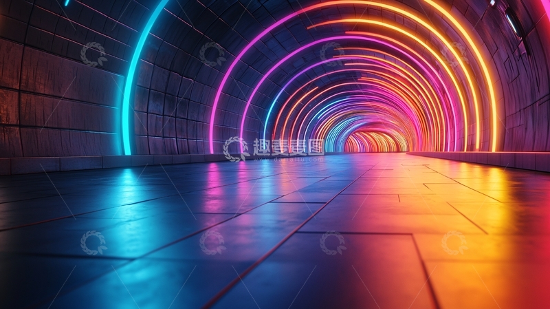 高清大图下载【趣麦麦图】霓虹灯隧道