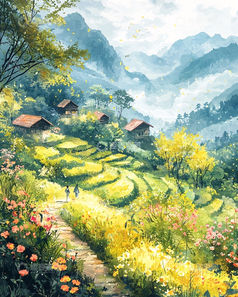 高清大图下载【趣麦麦图】山间梯田小屋