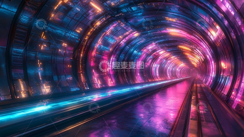 高清大图下载【趣麦麦图】霓虹灯隧道