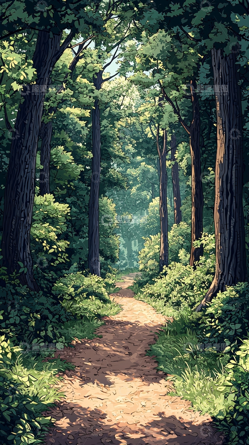 高清大图下载【趣麦麦图】森林小路阳光明媚