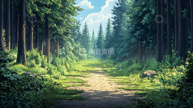 高清大图下载【趣麦麦图】茂密森林中的小路