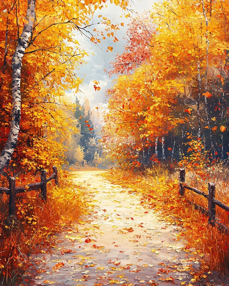 高清大图下载【趣麦麦图】秋日落叶小路景色宜人