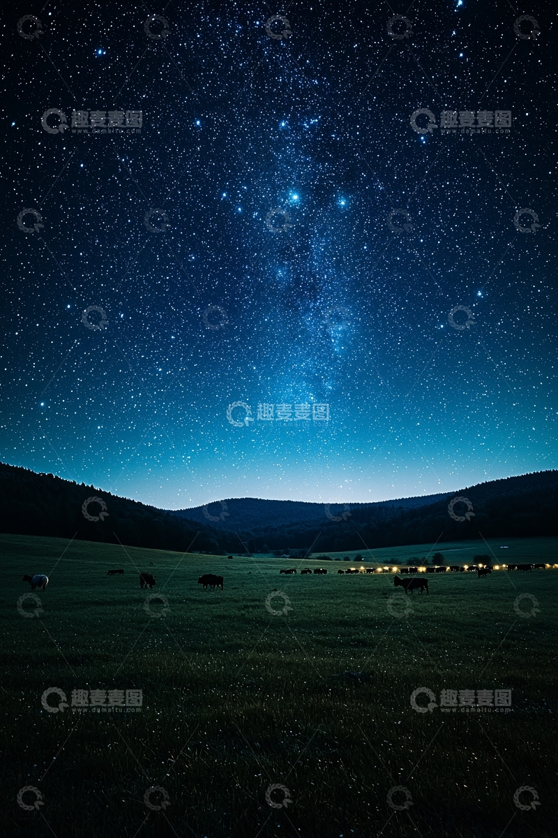 高清大图下载【趣麦麦图】星空下的草原