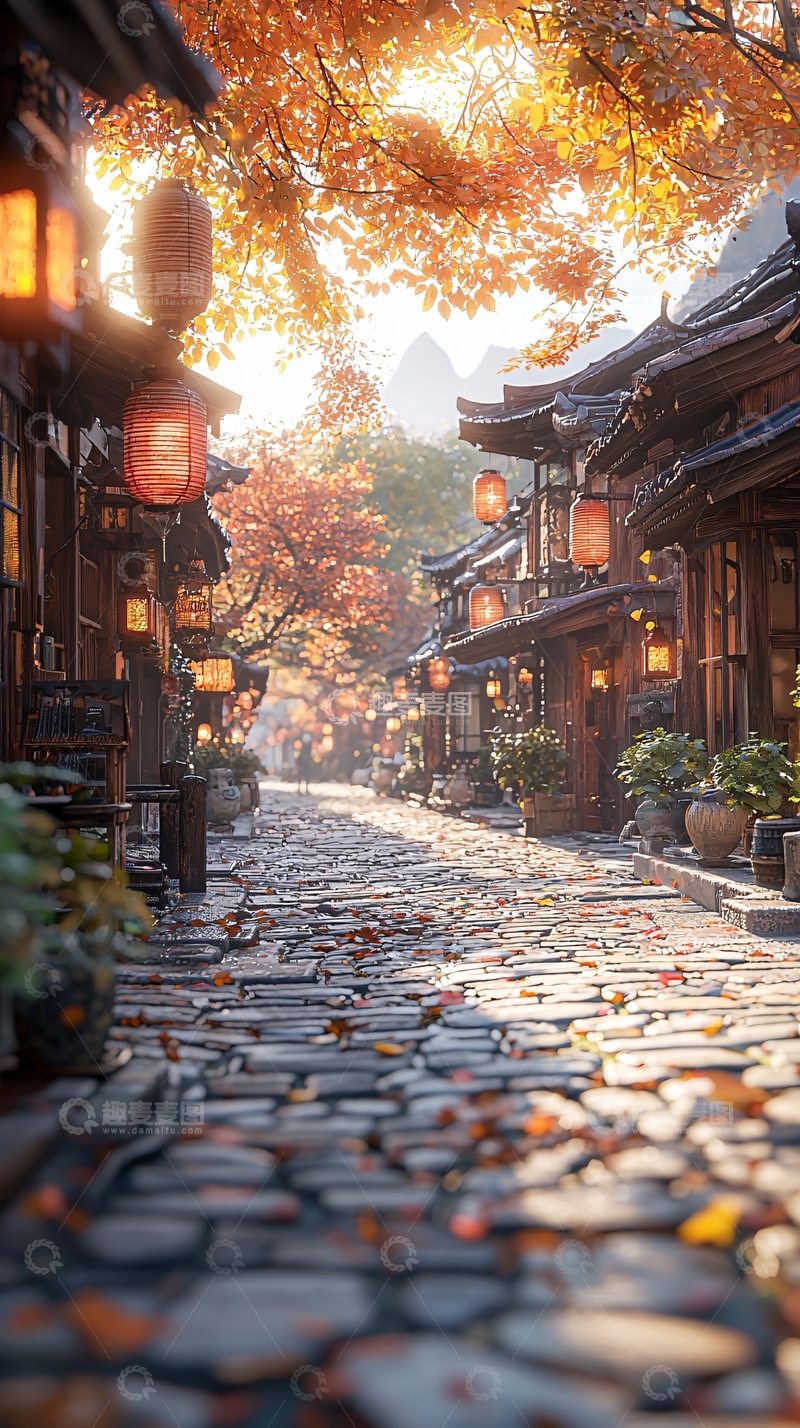 高清大图下载【趣麦麦图】秋日古镇石板路