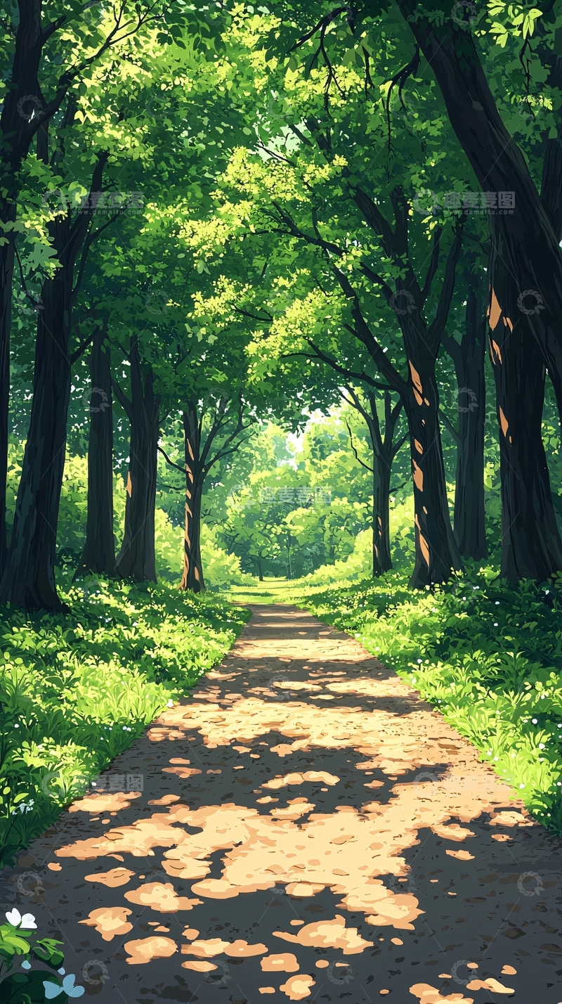 高清大图下载【趣麦麦图】森林小路阳光明媚