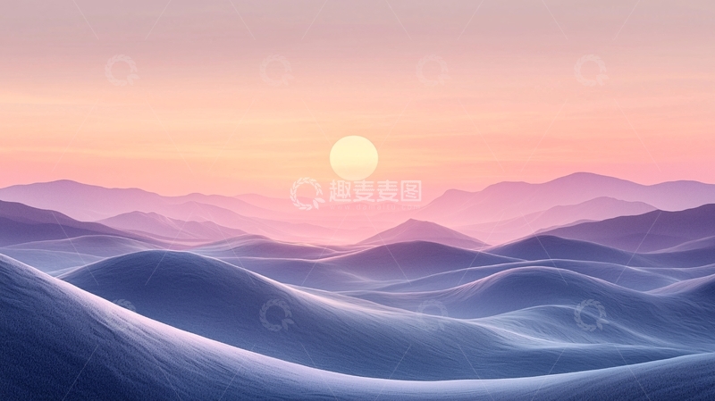 高清大图下载【趣麦麦图】粉色梦幻日出山峦