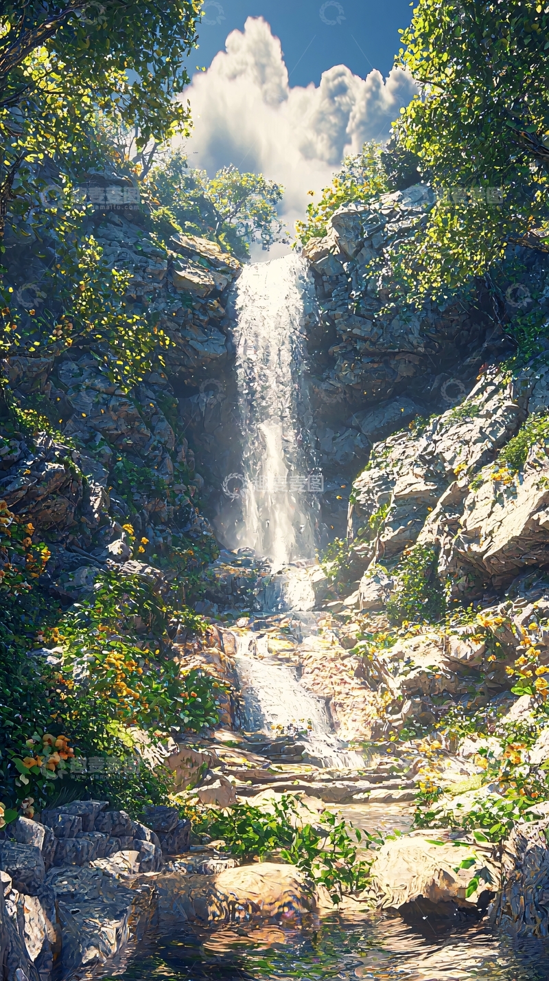 高清大图下载【趣麦麦图】壮丽的瀑布倾泻而下