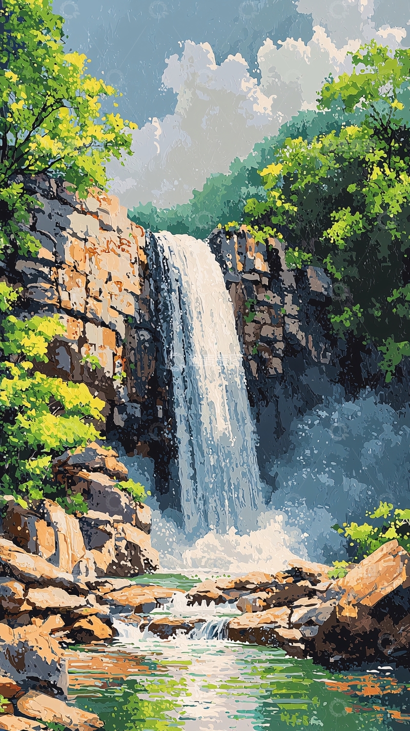 高清大图下载【趣麦麦图】瀑布风景画