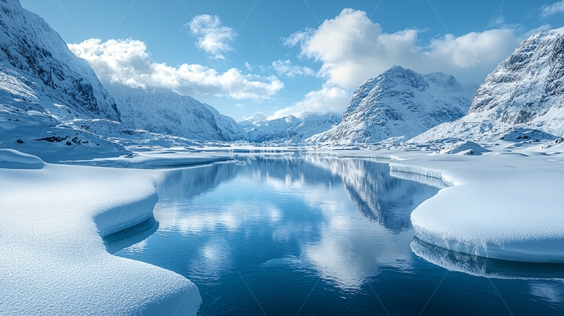 高清大图下载【趣麦麦图】冰雪覆盖的山谷湖泊