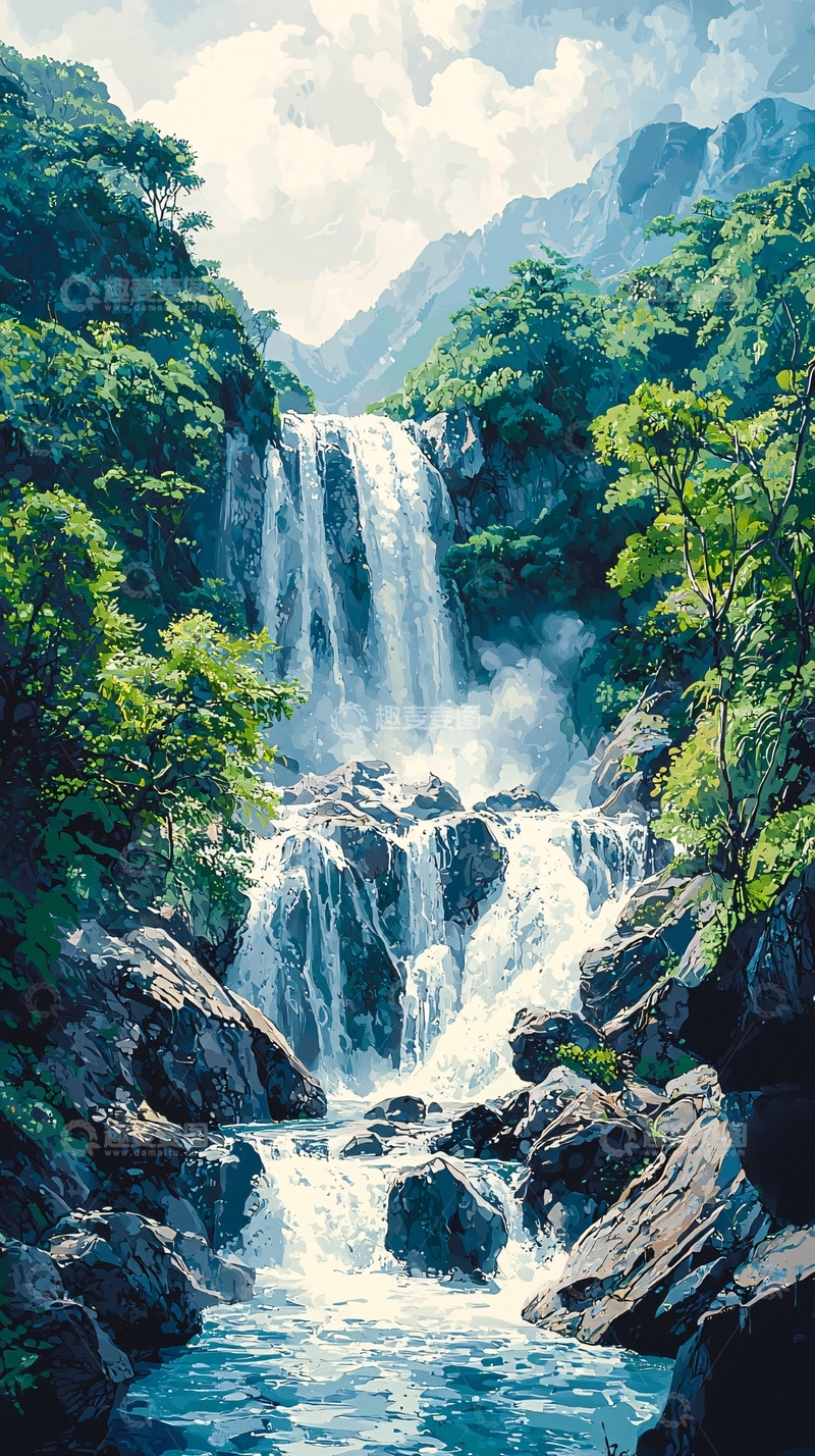 高清大图下载【趣麦麦图】山间瀑布
