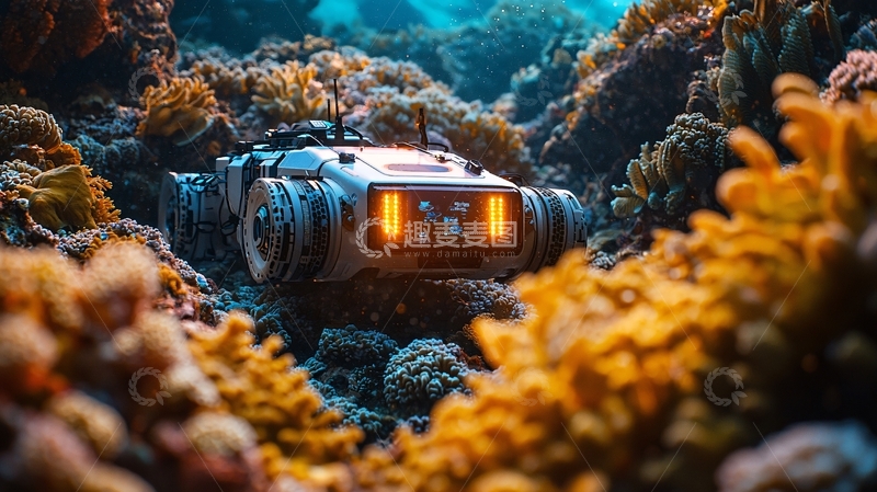 高清大图下载【趣麦麦图】水下机器人珊瑚礁探测