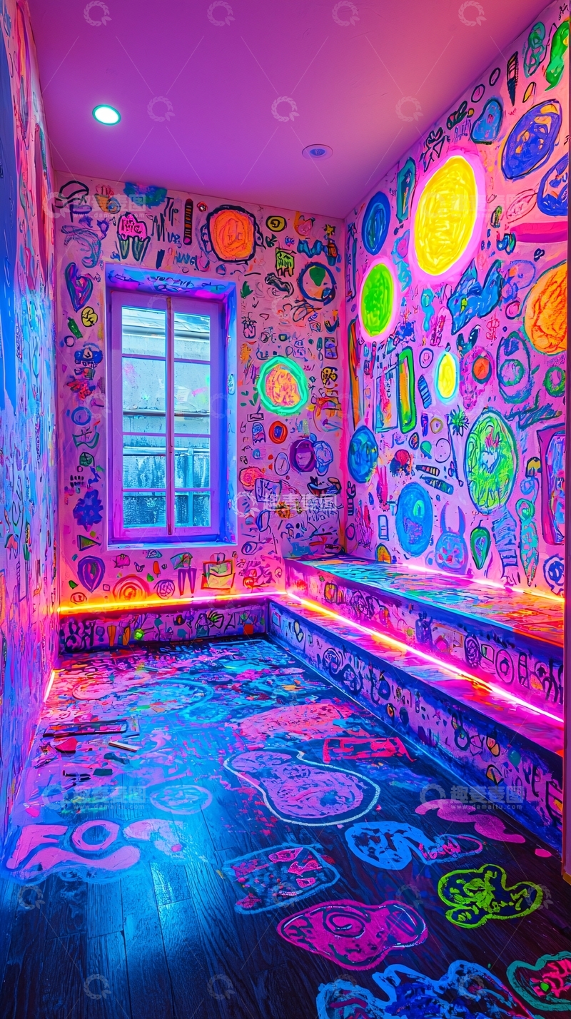 高清大图下载【趣麦麦图】霓虹灯涂鸦房间
