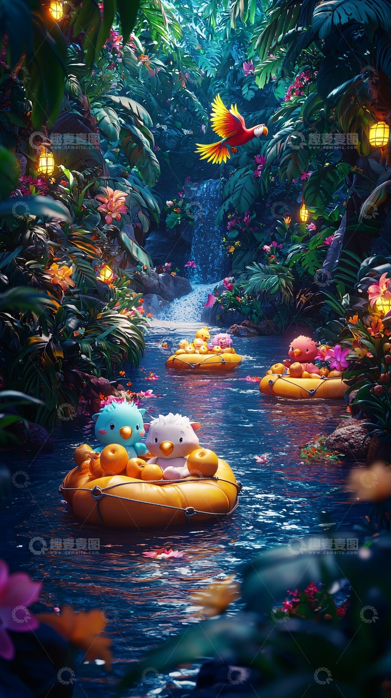 高清大图下载【趣麦麦图】热带雨林河流漂流