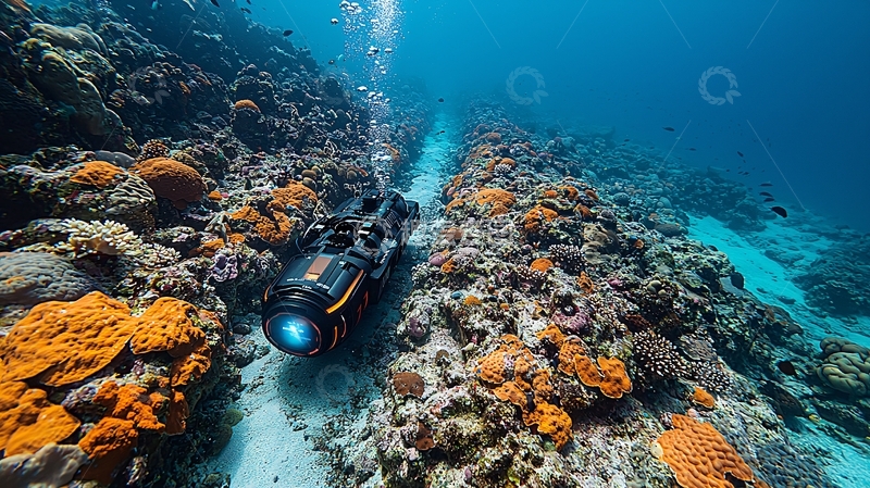 高清大图下载【趣麦麦图】水下机器人珊瑚礁勘探