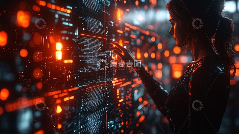 高清大图下载【趣麦麦图】科技女性操控未来科技面板