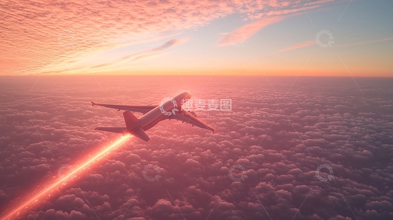 高清大图下载【趣麦麦图】飞机在日出云层上空飞行