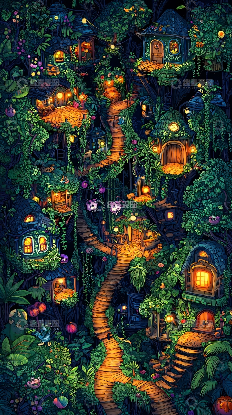 高清大图下载【趣麦麦图】树顶上的村庄