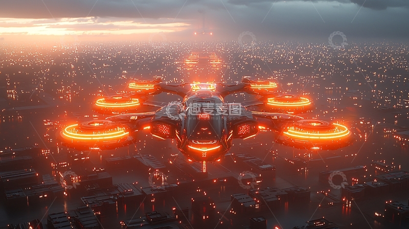 高清大图下载【趣麦麦图】未来城市飞船