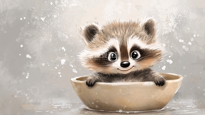 高清大图下载【趣麦麦图】碗里的可爱小浣熊
