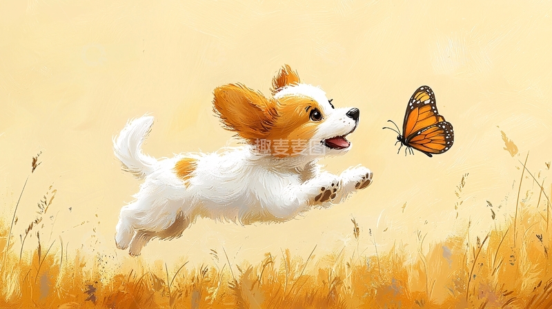 高清大图下载【趣麦麦图】小狗追逐蝴蝶