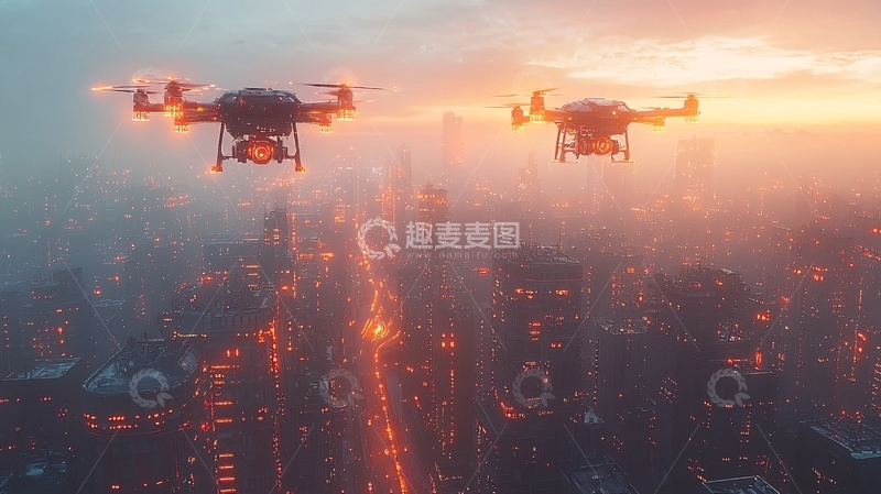 高清大图下载【趣麦麦图】未来都市无人机