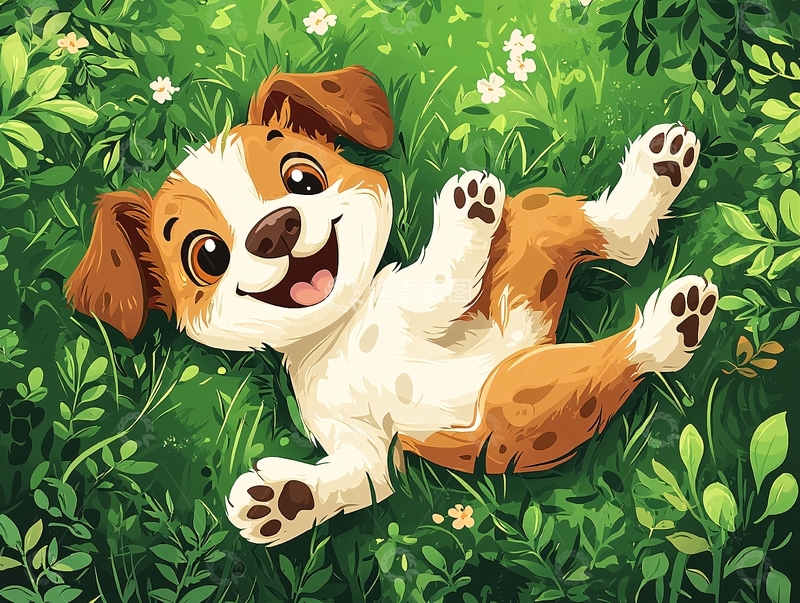 草地上快乐的小狗