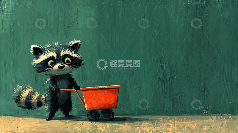 高清大图下载【趣麦麦图】浣熊推小车