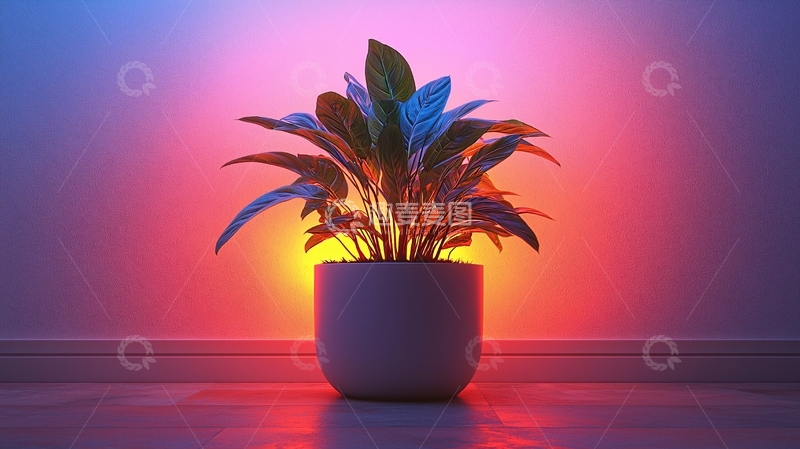 高清大图下载【趣麦麦图】彩色背景下盆栽植物