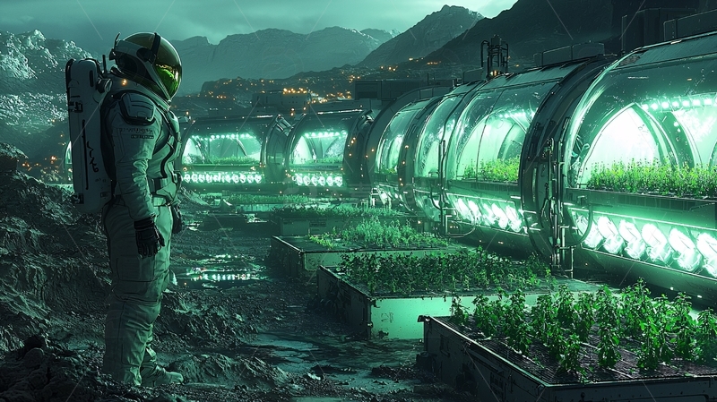 宇航员在未来星球农场