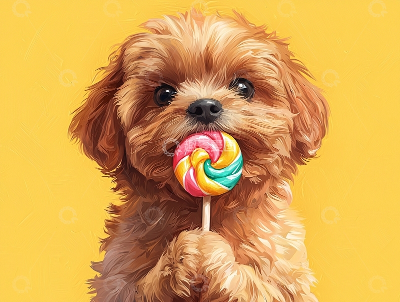 高清大图下载【趣麦麦图】可爱小狗吃彩虹糖