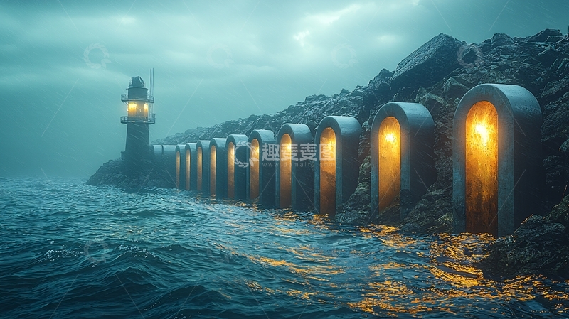 高清大图下载【趣麦麦图】暴风雨中的灯塔与拱门