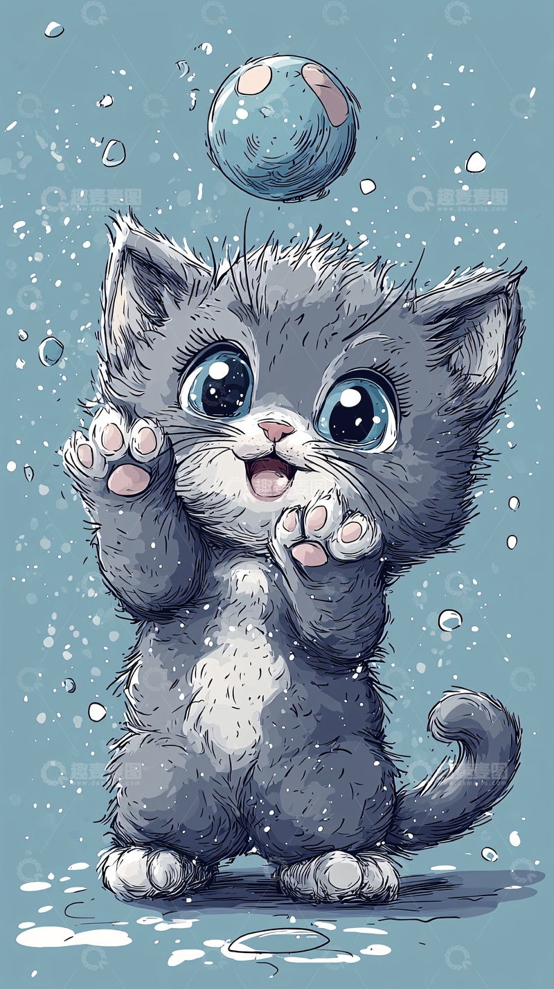 高清大图下载【趣麦麦图】可爱小猫玩球