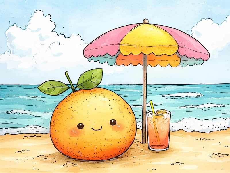 高清大图下载【趣麦麦图】海滩上的可爱橙子