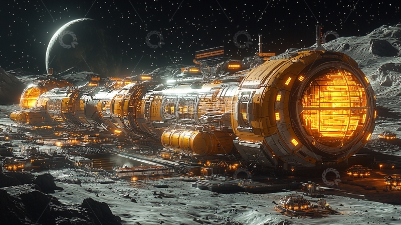 高清大图下载【趣麦麦图】月球基地科幻飞船