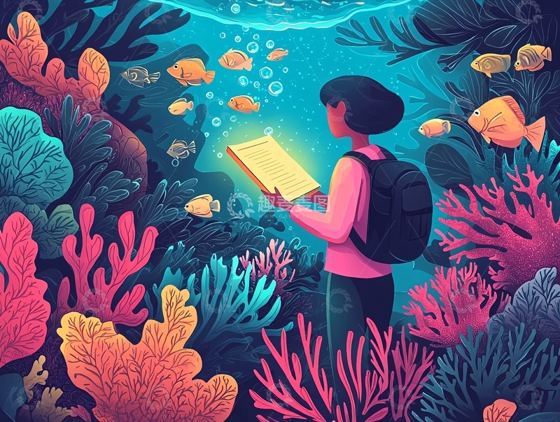 高清大图下载【趣麦麦图】水下读书的女孩