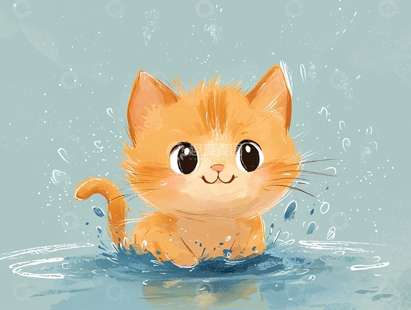 高清大图下载【趣麦麦图】可爱的小猫玩水