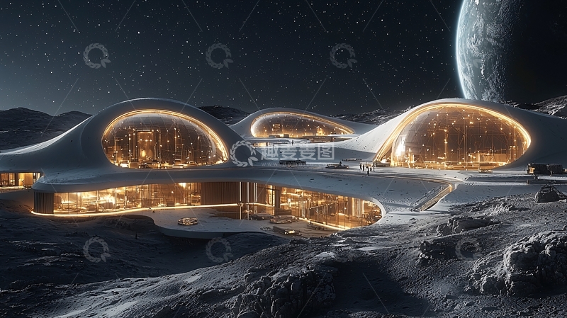高清大图下载【趣麦麦图】月球基地夜景