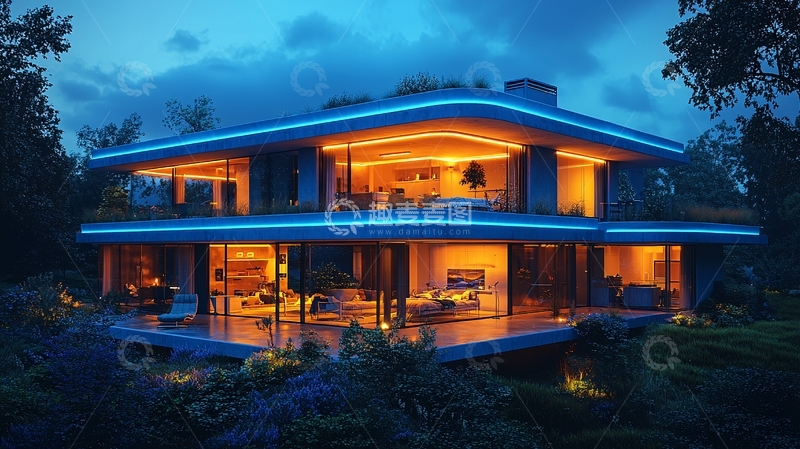 高清大图下载【趣麦麦图】夜景别墅7