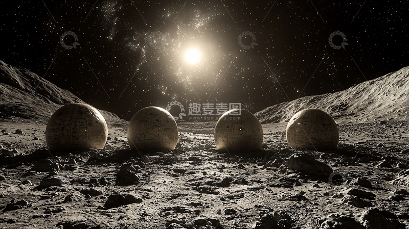 高清大图下载【趣麦麦图】月球表面四个球体