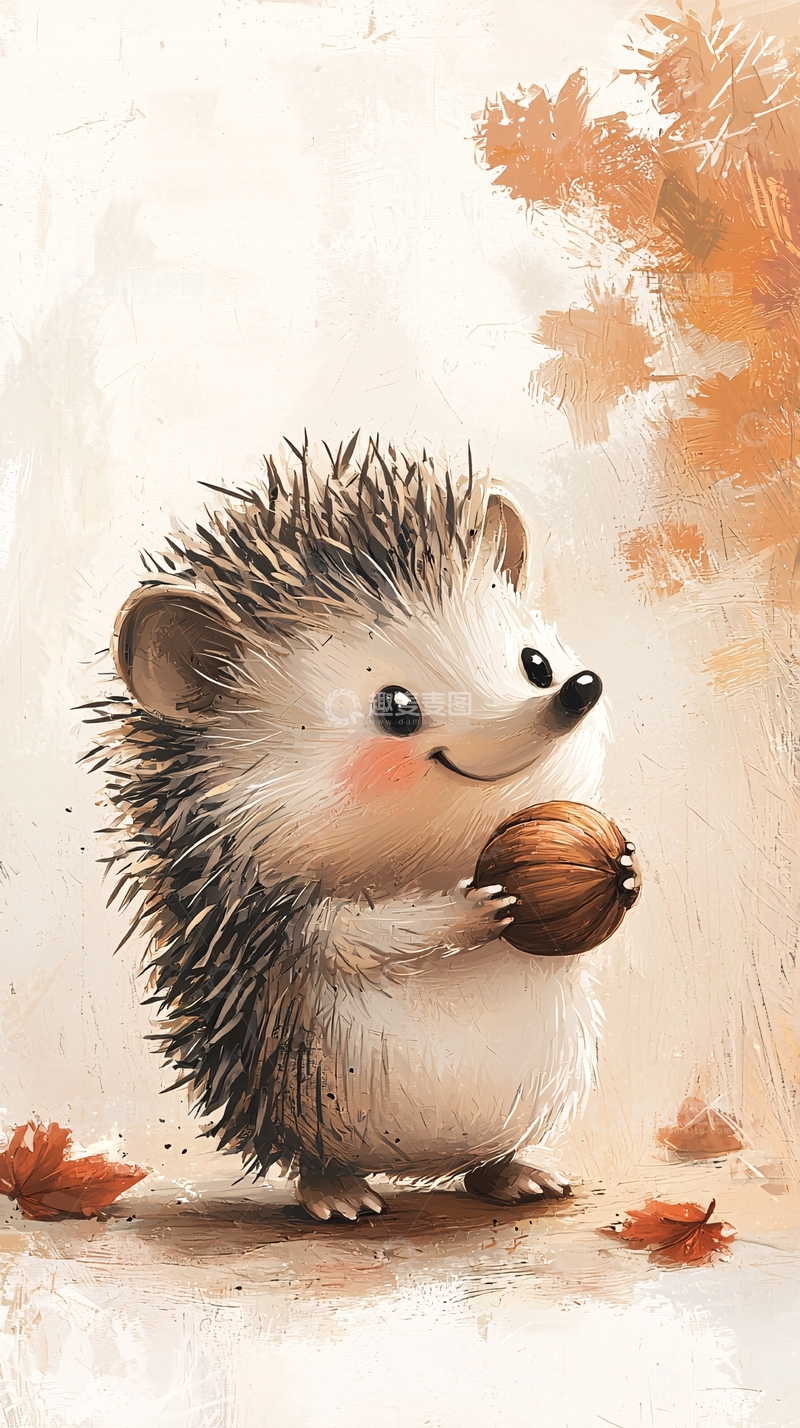 高清大图下载【趣麦麦图】可爱小刺猬抱着坚果