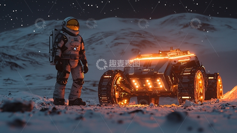 高清大图下载【趣麦麦图】宇航员与月球车