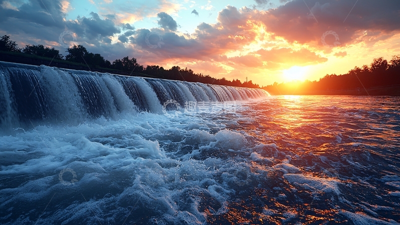 高清大图下载【趣麦麦图】日落瀑布河流风景