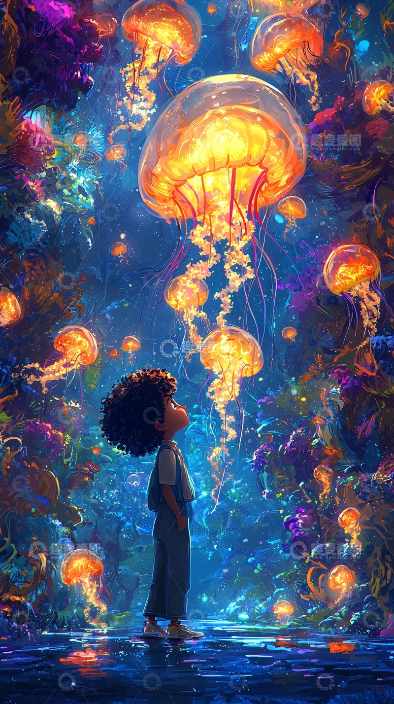 高清大图下载【趣麦麦图】梦幻水母男孩